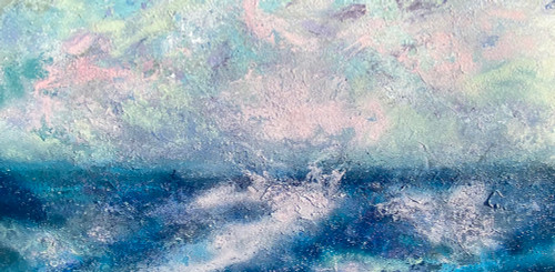 Cotton Candy Clouds dreamy ocean horizon painting with soft pastel clouds and layered atmospheric textures