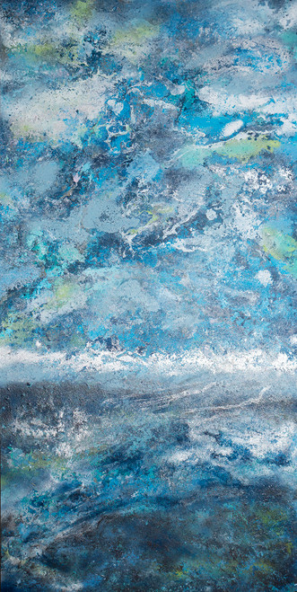 Forever Ocean 48”x96” panoramic ocean inspired abstract painting with sweeping horizon and flowing wave textures