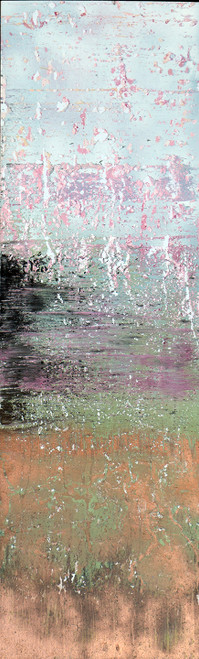 Gilded Sea 16”x48” narrow ocean horizon painting with golden highlights and shimmering water textures