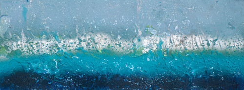 Tide 2 15”x40” ocean horizon painting with layered wave movement and tranquil coastal colors