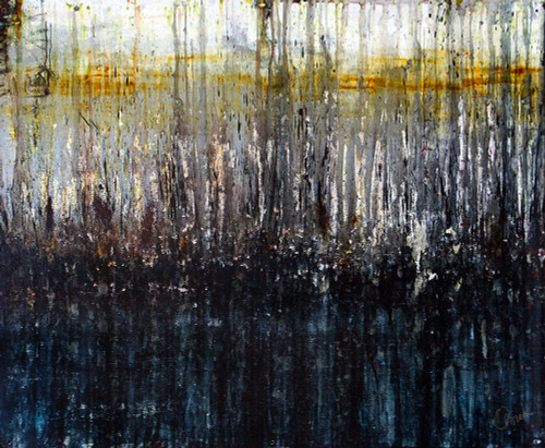 Fields of Silver abstract metal painting with shimmering metallic tones and expansive layered composition