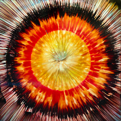 Inner Sun abstract mixed media metal painting with radiant central composition and luminous warm tones