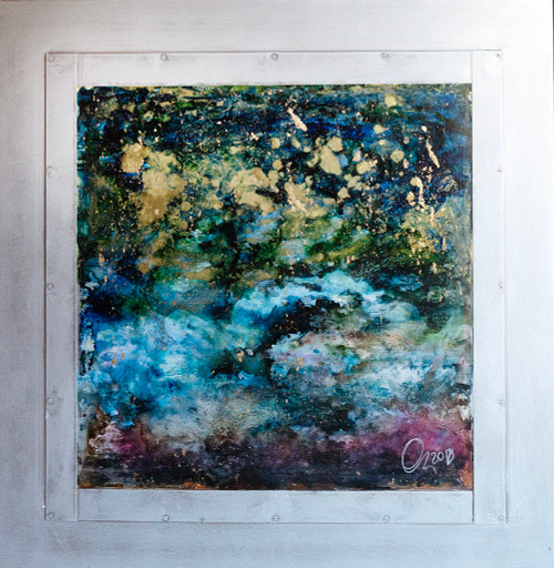 Perfect Storm abstract metal painting inspired by powerful atmospheric movement and swirling layered textures