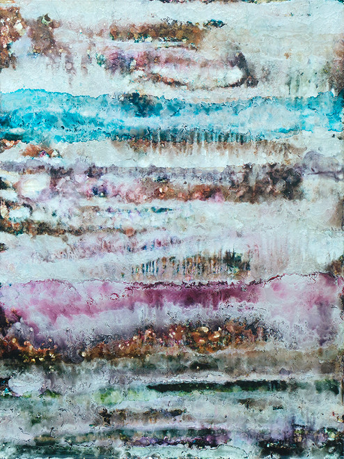 Silver Landscape abstract mixed media artwork on metal with shimmering silver tones and layered contemporary textures