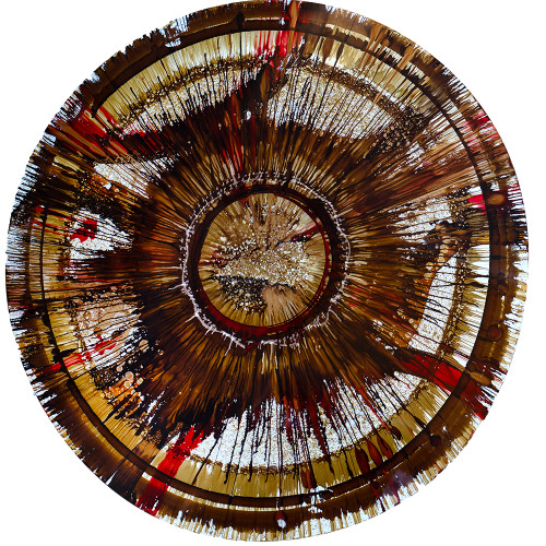 Original abstract metal artwork Westward featuring sweeping color motion and layered textures, modern corporate wall art for offices and hotels.