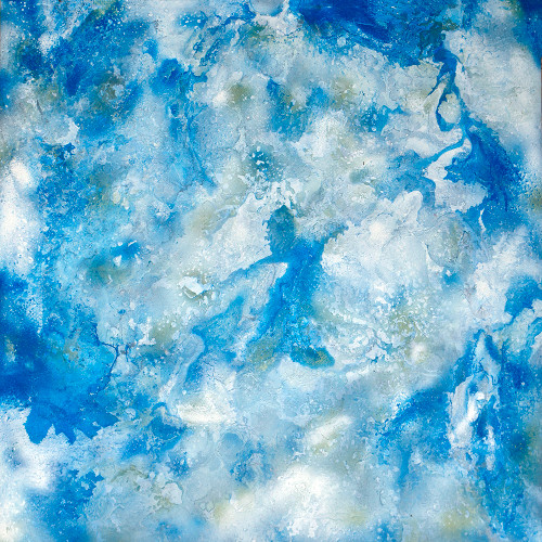 Angels in the Clouds 60x60 large playful abstract painting with dreamy sky colors and floating forms
