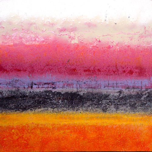 Hello Sunrise 48x48 colorful sunrise inspired abstract painting with warm radiant tones and playful textures