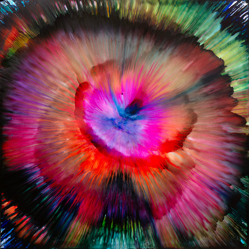 Inner Light 40x40 playful abstract painting with radiant central glow and vibrant layered textures