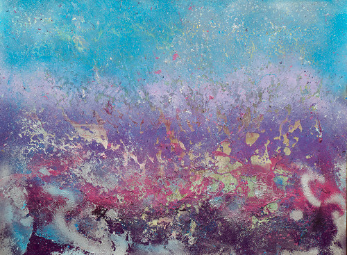 Purple Haze 3 36x48 playful abstract painting with vibrant purple tones and flowing color movement
