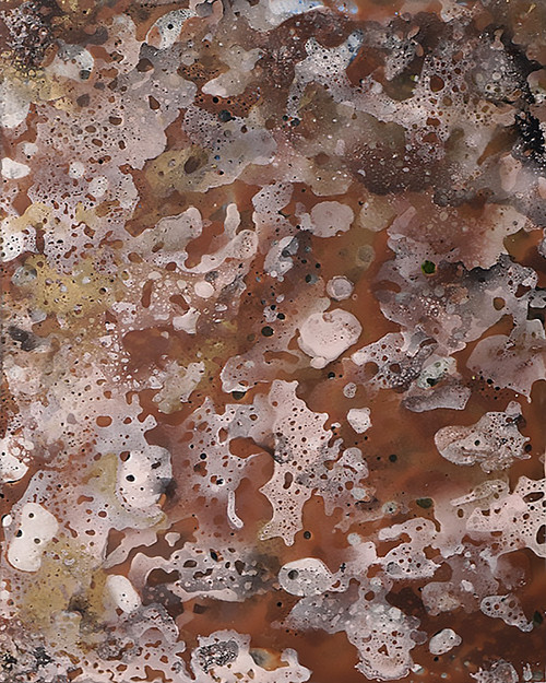 Coffee Reflections Within 24”x30” abstract painting with warm coffee tones and layered reflective textures