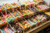 Colorful candy bins filled with assorted sweets food photography