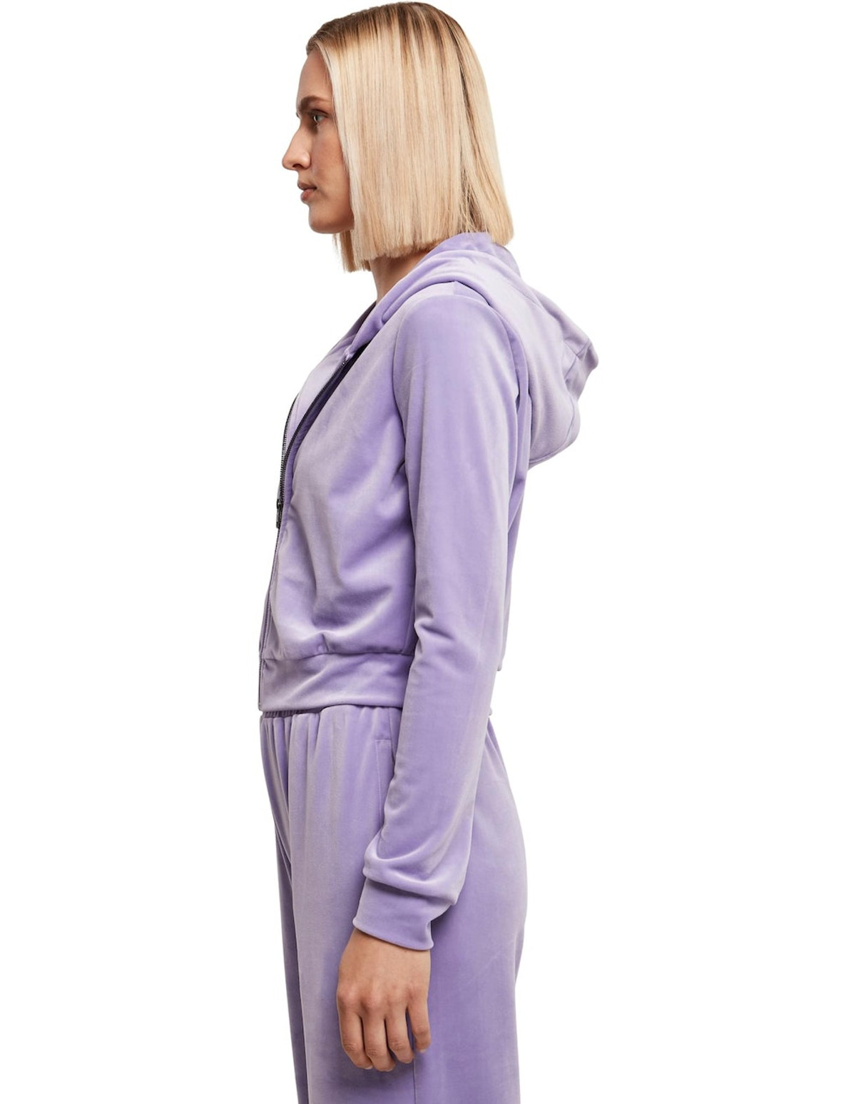 Womens Short Velvet Zip Hoody - Lavender - The DOM