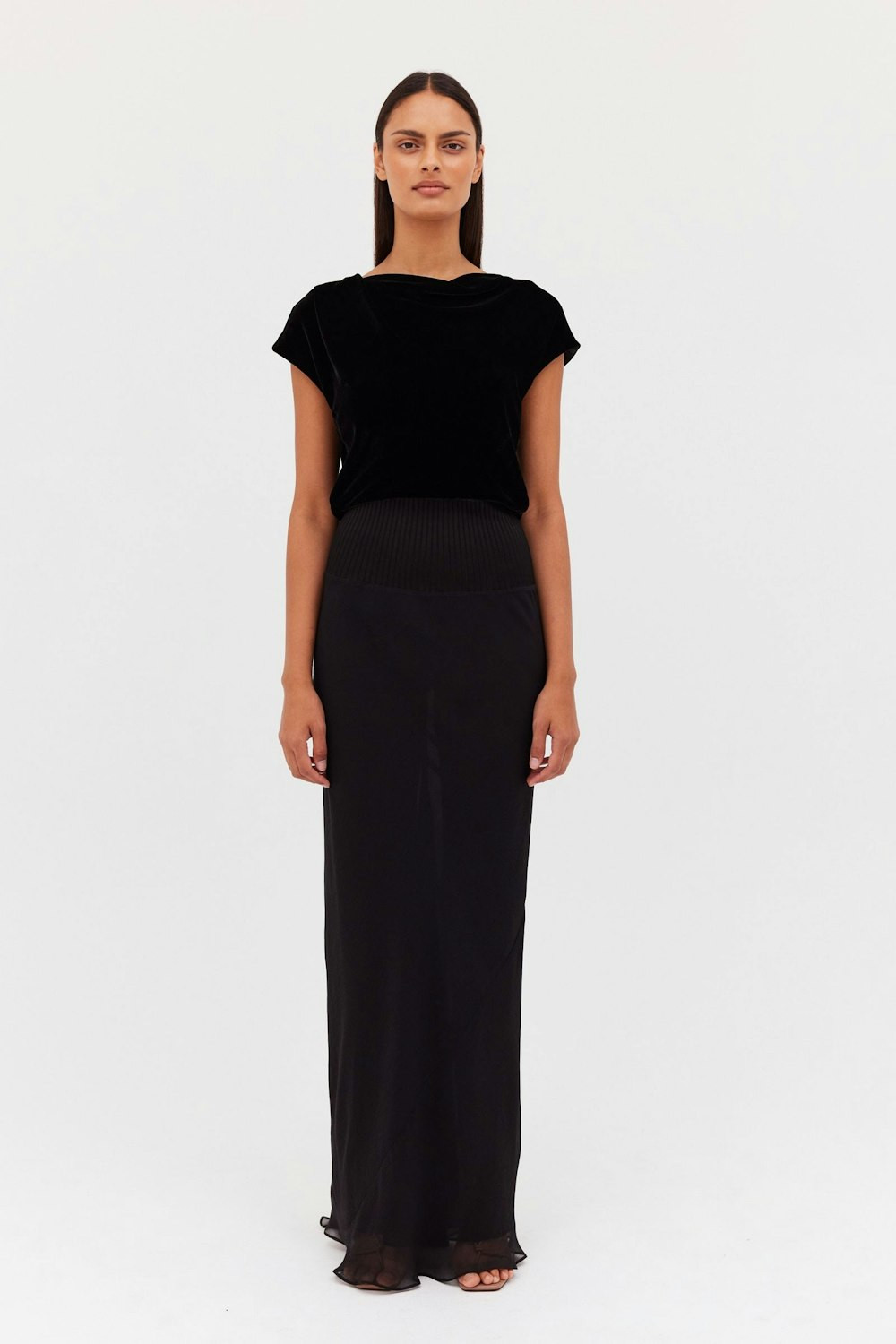 BLACK VELVET LINEAR SKIRT - Main Image