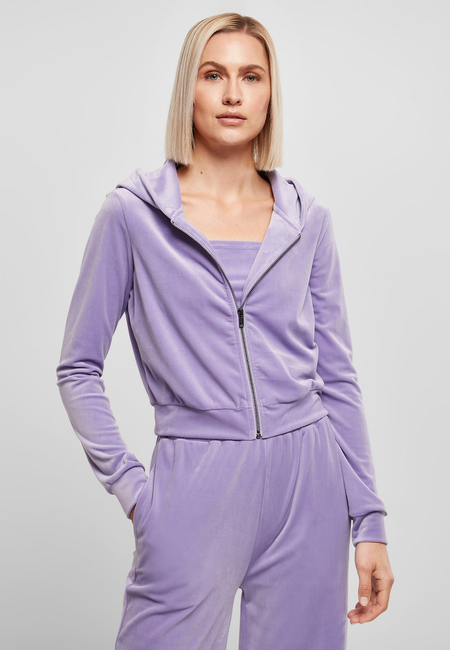 Womens Short Velvet Zip Hoody DOM - Lavender - The