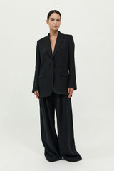Tailored Linen Blazer - Black