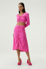 DRAWN OUT MIDI SKIRT | LIPSTICK - 100680443