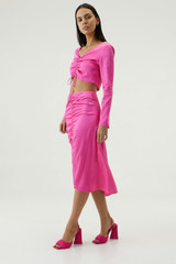 DRAWN OUT MIDI SKIRT | LIPSTICK - 100680443