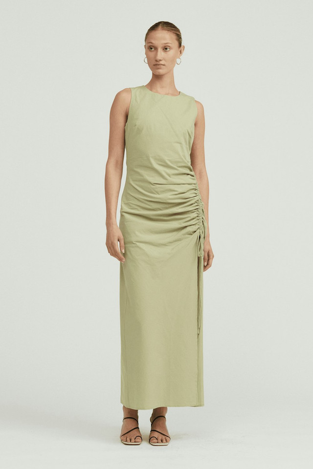 summer silk maxi dress Garden Pleats Column Dress Emerald / M