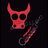 BULLHEADS Self-Defense Key Chain Red w/ Red-Black Lanyard.