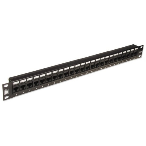 19' CAT5e 1U 24 Port RJ-45 Patch Panel, Unshielded, Black 19' CAT5e 1U 24 Port RJ-45 Patch Panel, Unshielded, Black