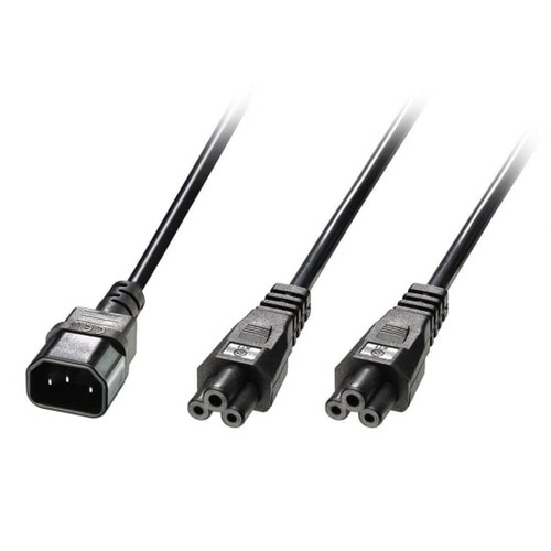 2.5m IEC C14 to 2 x IEC C5 Splitter Extension Cable, Black