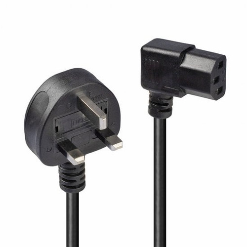 1m UK 3 Pin Plug to Right Angled IEC C13 Mains Power Cable, Black