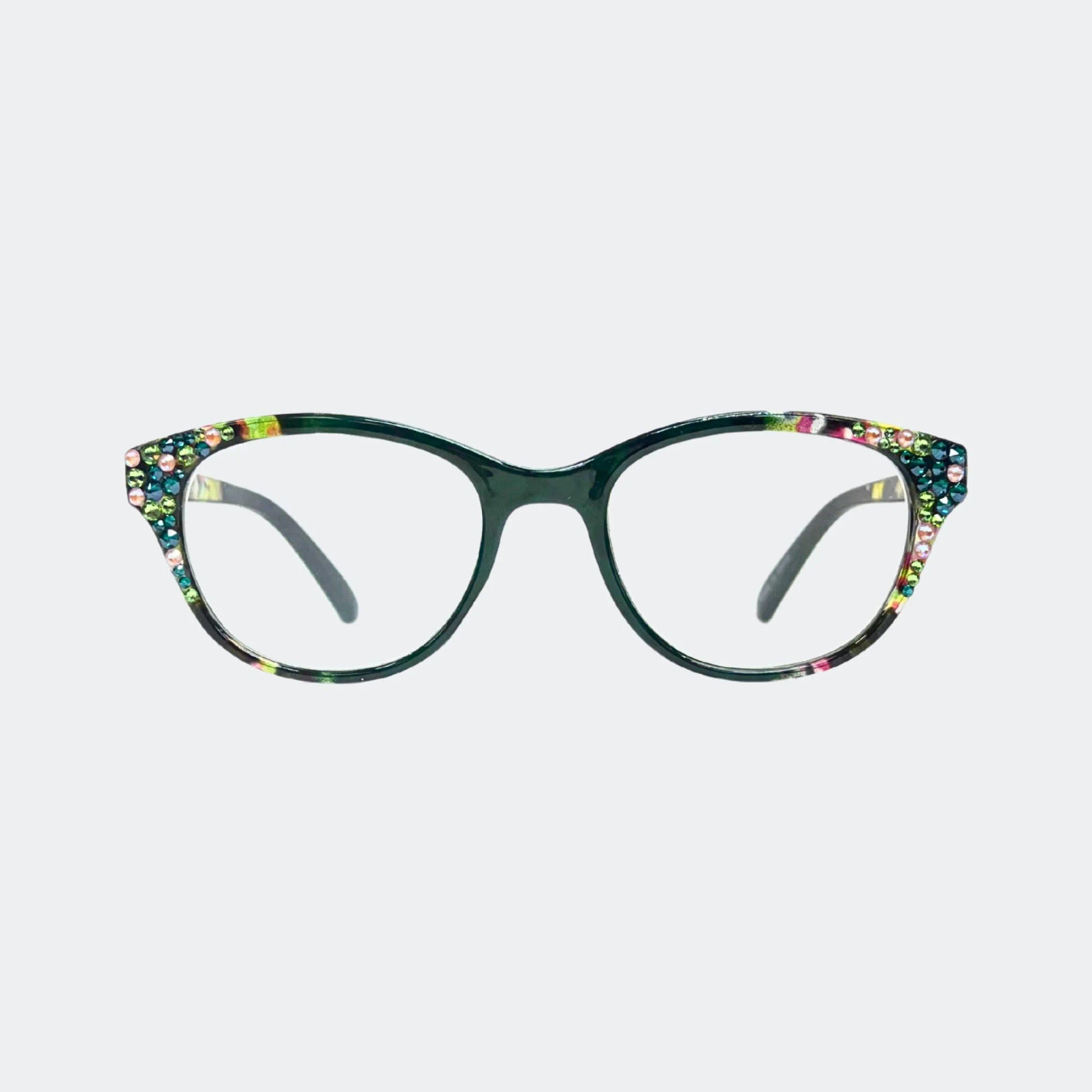 Women's Green Floral Readers with Swarovski Crystals - Option
