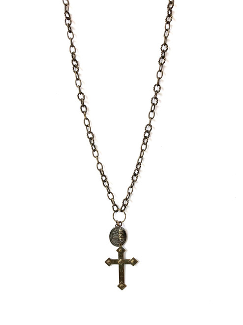 Mixed Metal Vintage Cross Necklace
