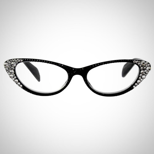Women's Black Readers with Black and Clear Swarovski Crystals