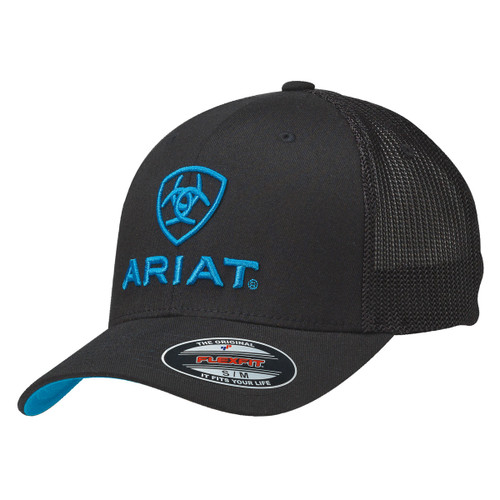 Men's Black Flex Fit Ball Cap with Blue Accents