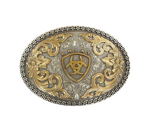 Men's Antique Silver and Gold Oval Belt Buckle