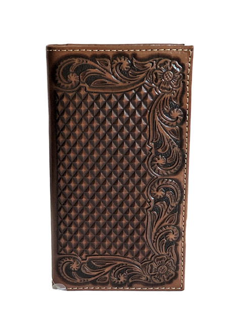 Men's Brown Basketweave Floral Embossed Leather  Rodeo Wallet 