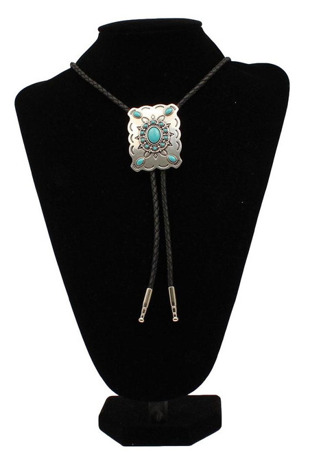 Men's Black Bolo Tie with Silver Western Concho Slide