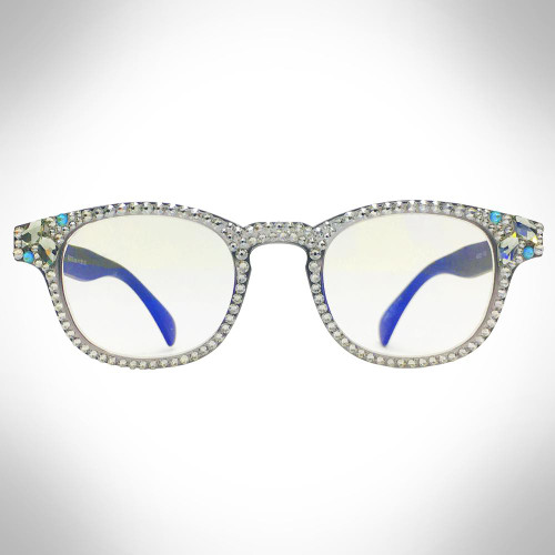 Women's Grey Swarovski Crystal Readers Blue Light Blocking