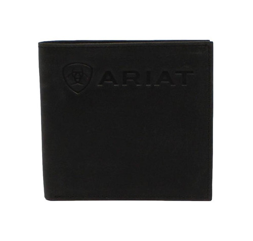 Men's Black Leather Bifold Wallet with Embossed Logo