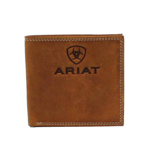 Men's Brown Leather Bifold Wallet with Embossed Logo