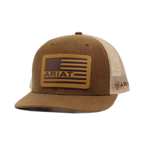 Men's R112 Brown Oilskin Ball Cap with Flag Patch