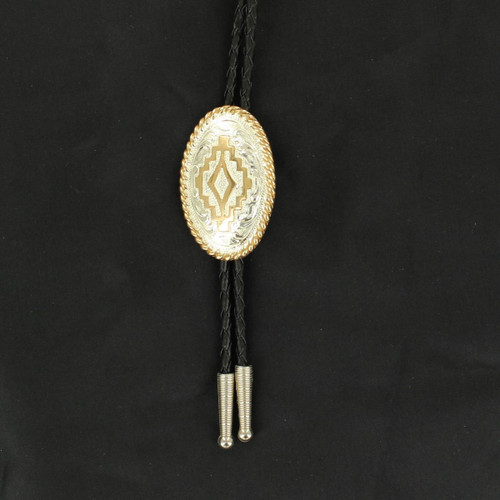 Men's Bolo Tie with Sterling Silver Plated Oval Slide