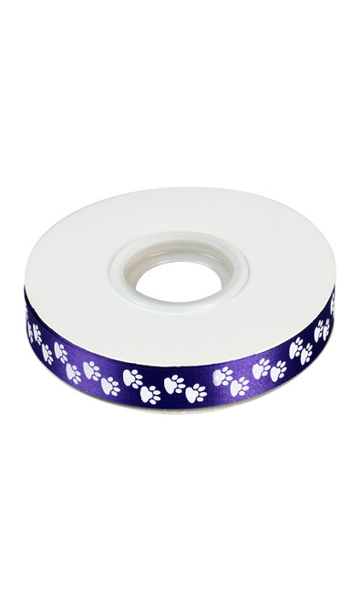 Love Groomers Purple Satin Ribbon with Paw Prints Zoomable Image