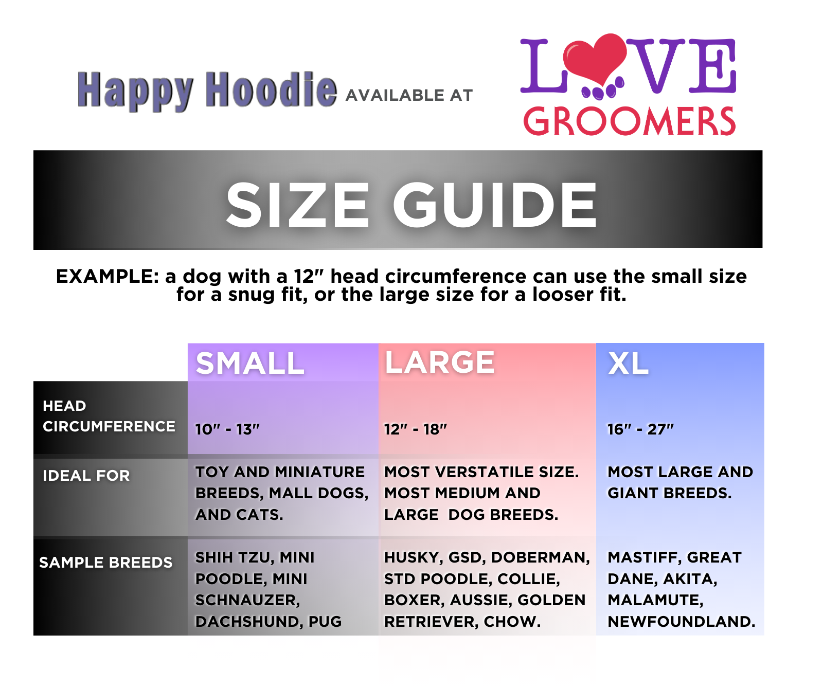 Happy Hoodie Size Chart
