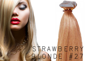 20" TAPE EUROPEAN REMY HUMAN HAIR EXTENSION | 62GM PER PACK X 20 PCS STRAWBERRY BLONDE #27 20" TAPE EUROPEAN REMY HUMAN HAIR EXTENSION | 62GM PER PACK X 20 PCS STRAWBERRY BLONDE #27