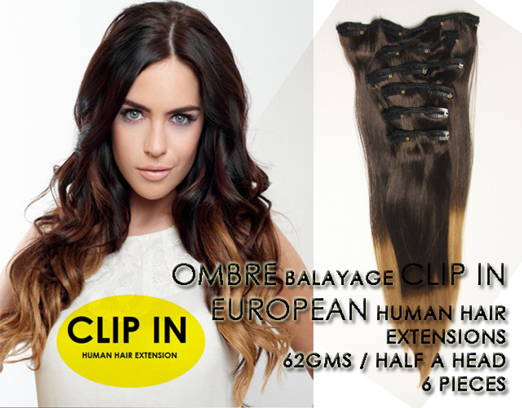 20" OMBRE CLIP IN EUROPEAN HUMAN HAIR EXTENSION 2/12