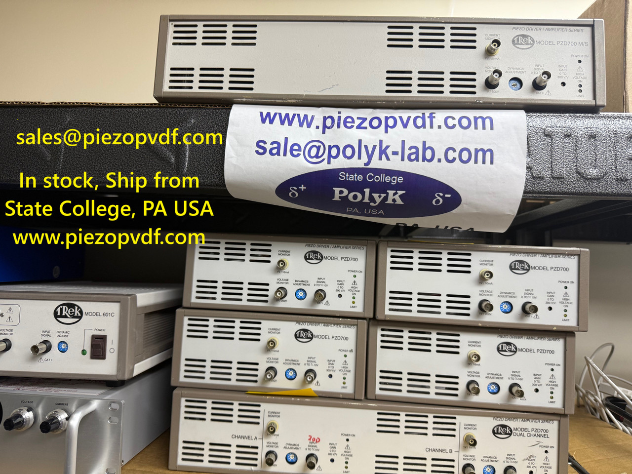 In Stock: Trek PZD700A-2 High Voltage Power Amplifier and Piezo Driver, +/-700V, 100 mA, Dual Channel with cables, manual and warranty