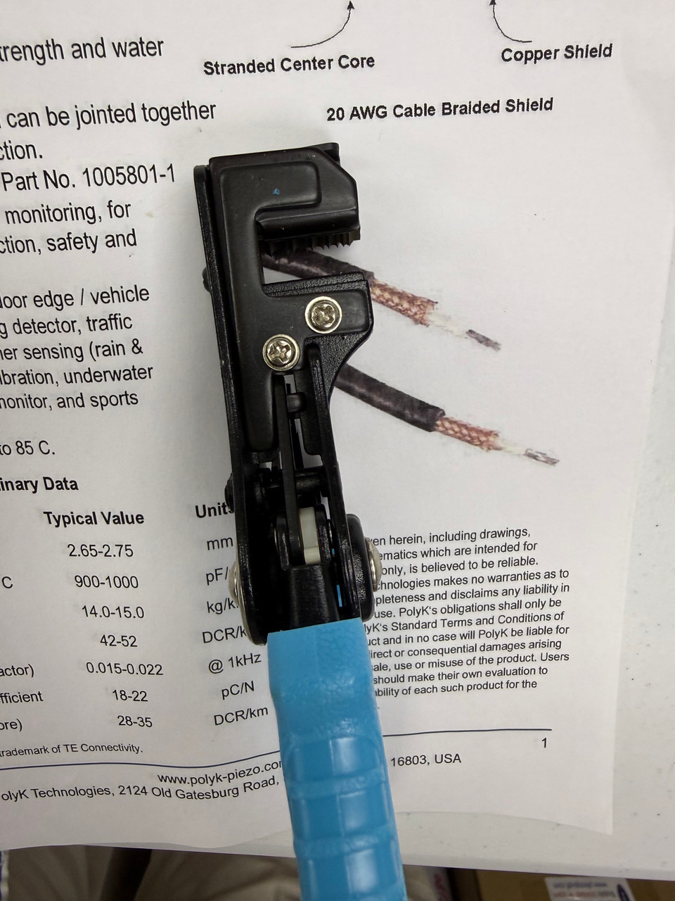 In Stock Piezoelectric PVDF Coaxial Cable for Security & Sleeping Monitor, Smart Piezo Fiber Fabric Cloth TE 1005801-1