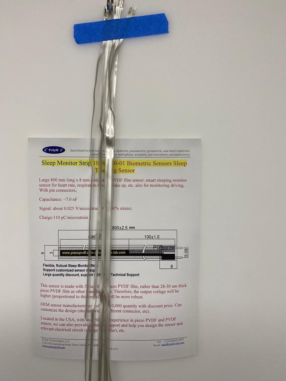 Piezo PVDF, Sleeping Sensor, OEM, Sleep Monitor Strip 10184000-01