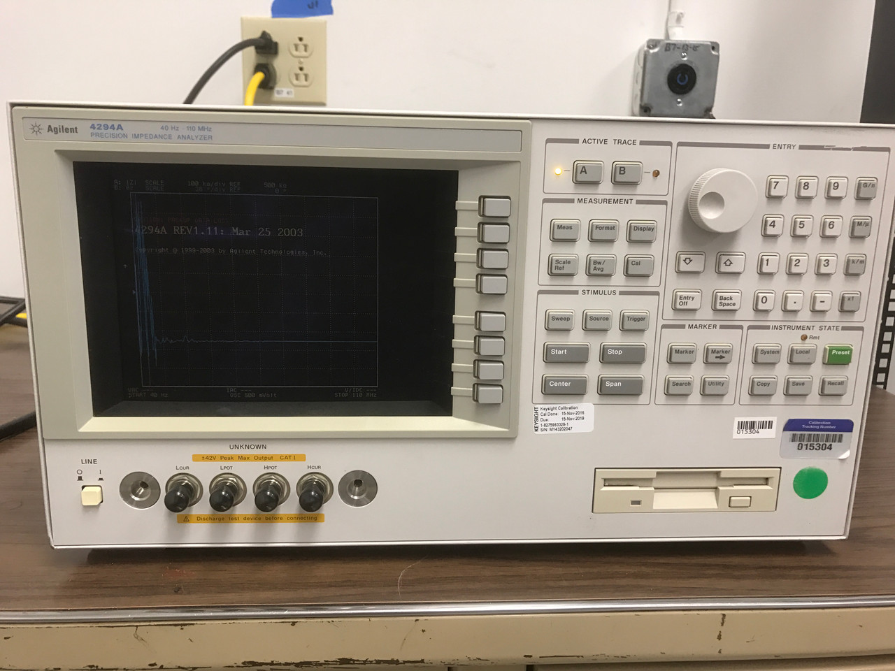 Agilent 4294A 40 Hz - 110 MHz, Impedance/Gain-Phase Analyzer, cables, test fixture, software