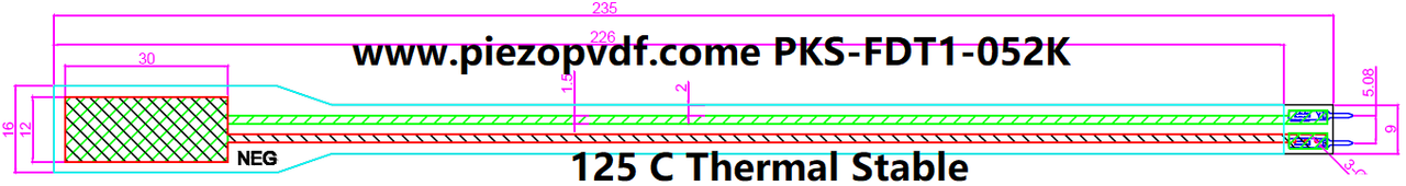 Piezo PVDF Sensor 125 Deg C FDT-028K FDT-052K Flexible Leads