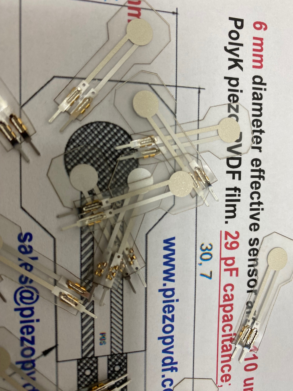 Sensore Piezoelettrico Flessibile PolyK Technologies, 200um, PVDF, 5x12 Cm, 3.2 NF, Perni Saldabili