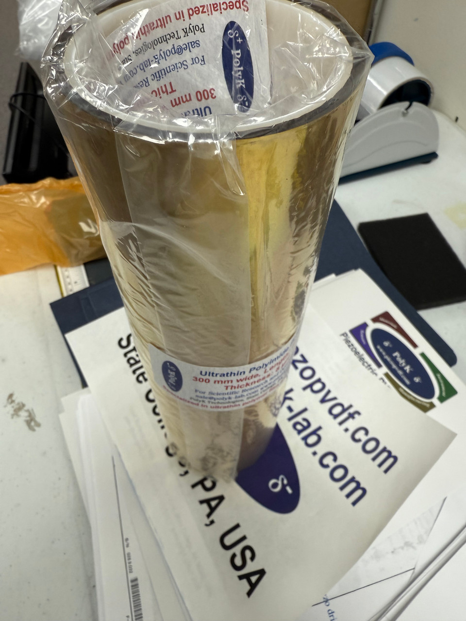 Ultrathin Free-standing  polyimide 5 or 8 um thick, 200/300 mm wide, 20m/100 m Roll