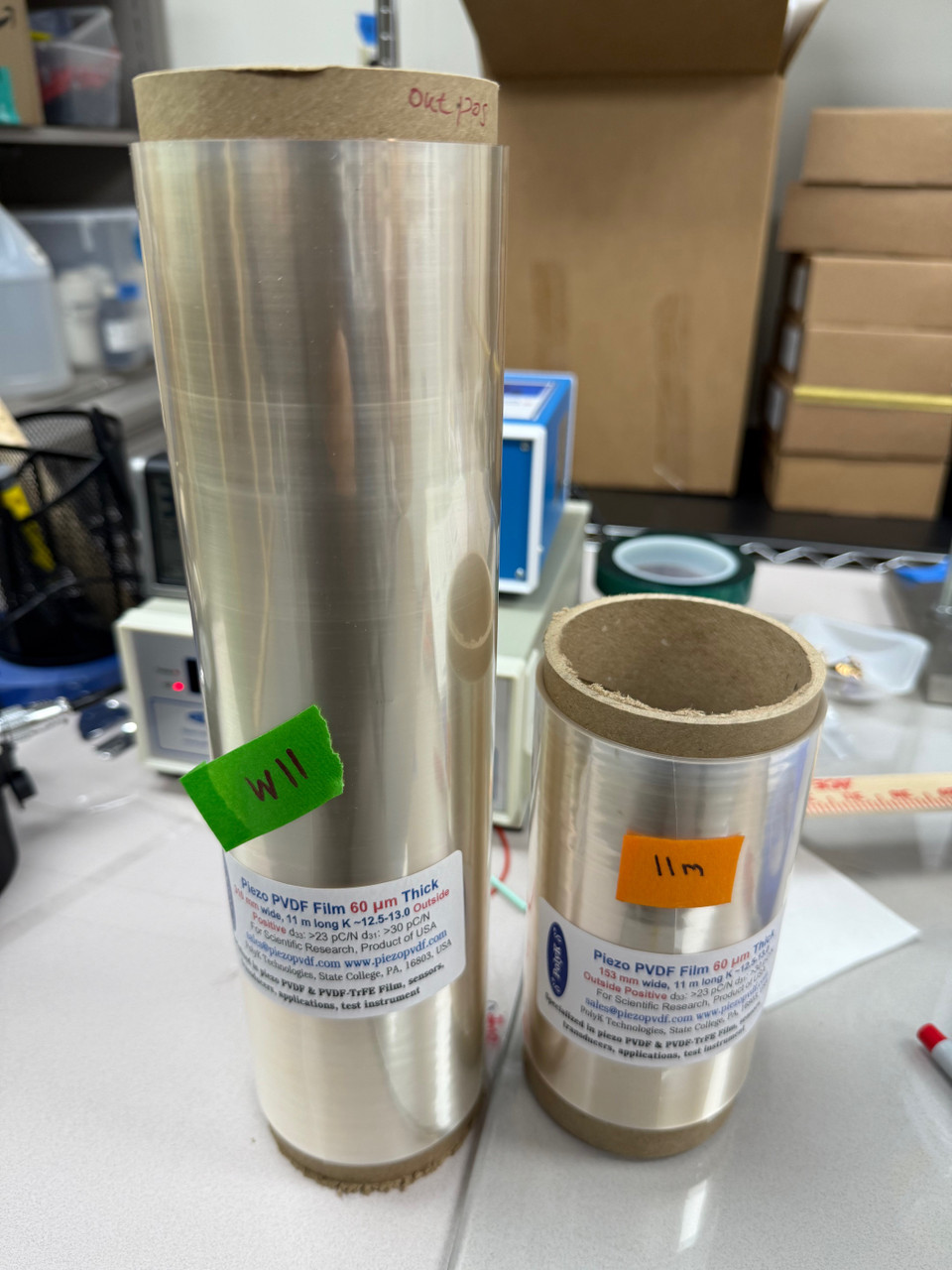 PVDF poled piezo film, 60 um thick, small roll of 10 m long